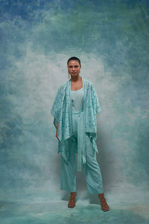 Aqua Ice Embroidered Cape Set