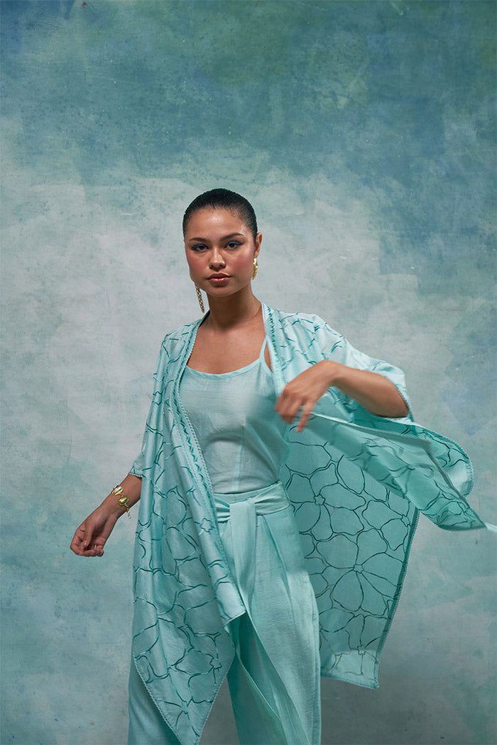 Aqua Ice Embroidered Cape Set