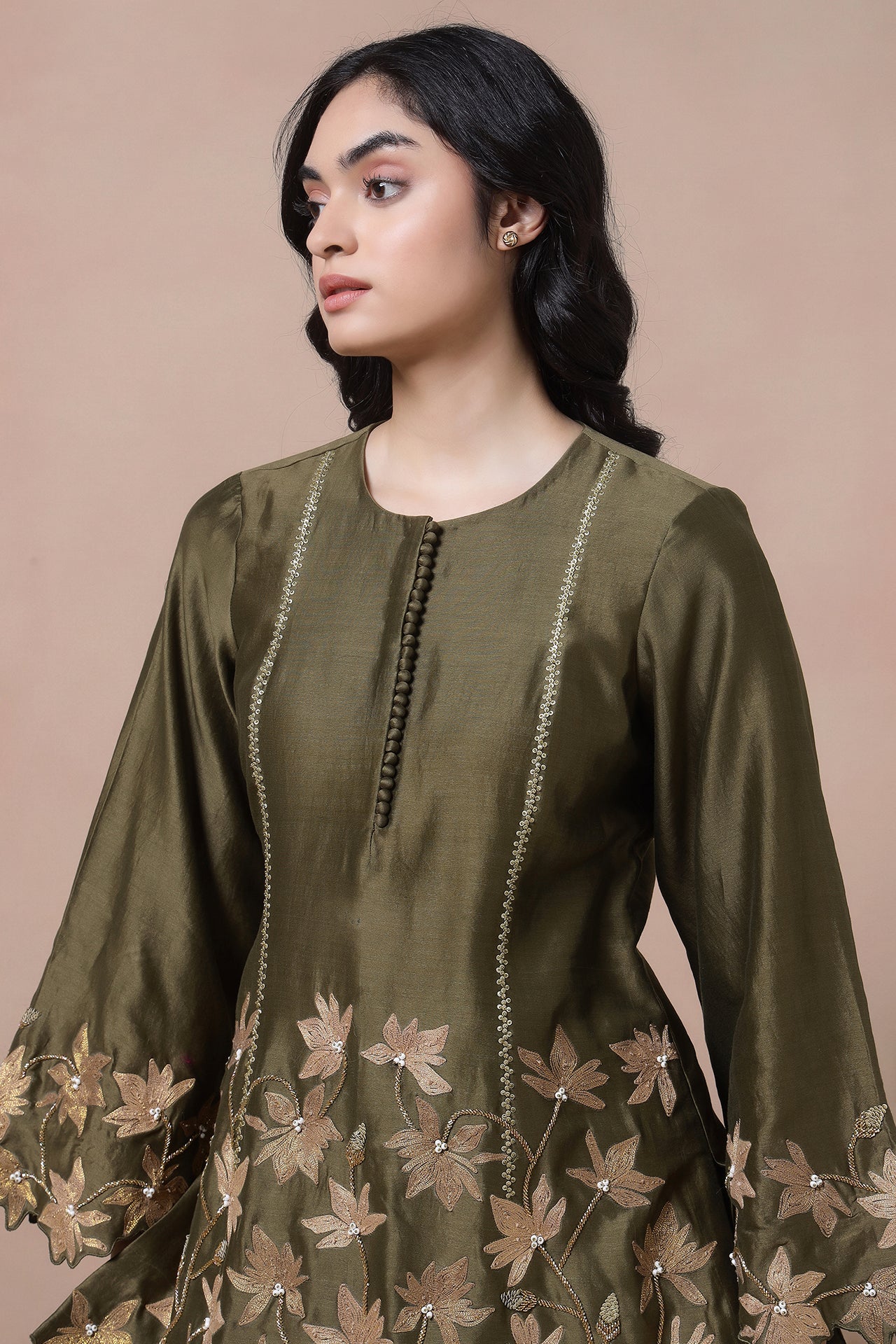Embroidered Short Kurta With Salwaar And Dupatta