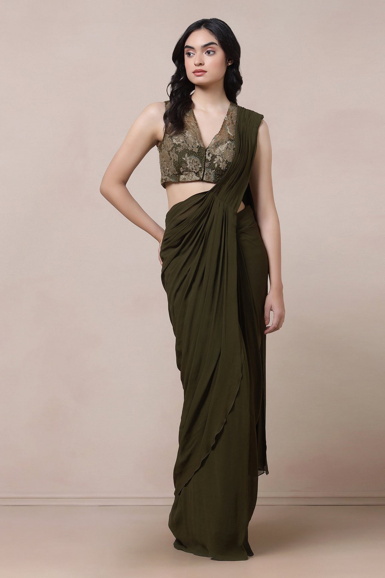 Lacework Embroidered Blouse With Saree