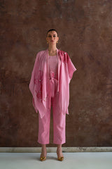 Candy Pink Embroidered Cape Set