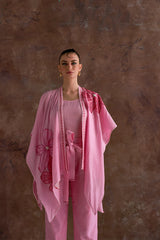 Candy Pink Embroidered Cape Set