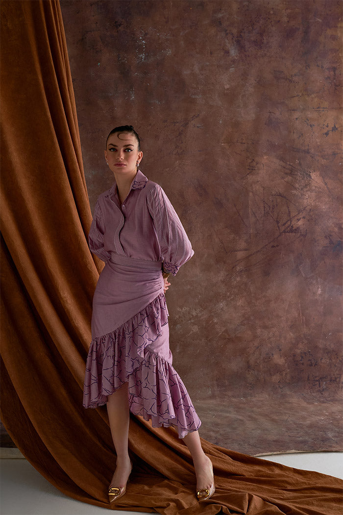 Smoky Grape Shirt with Ruffle Skirt