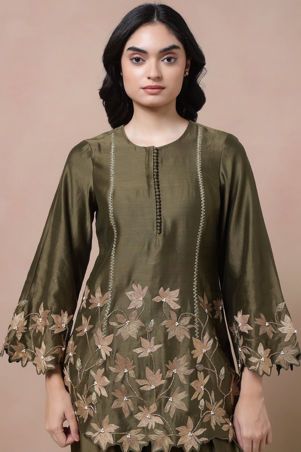 Embroidered Short Kurta With Salwaar And Dupatta
