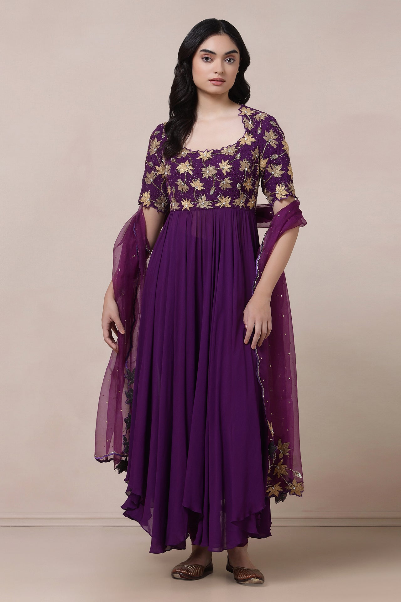 Embroidered Anarkali With Churidaar And Dupatta