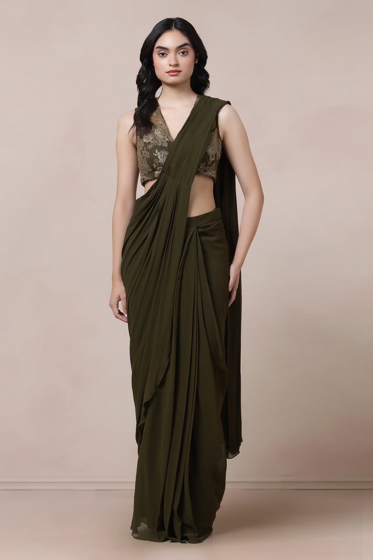 Lacework Embroidered Blouse With Saree