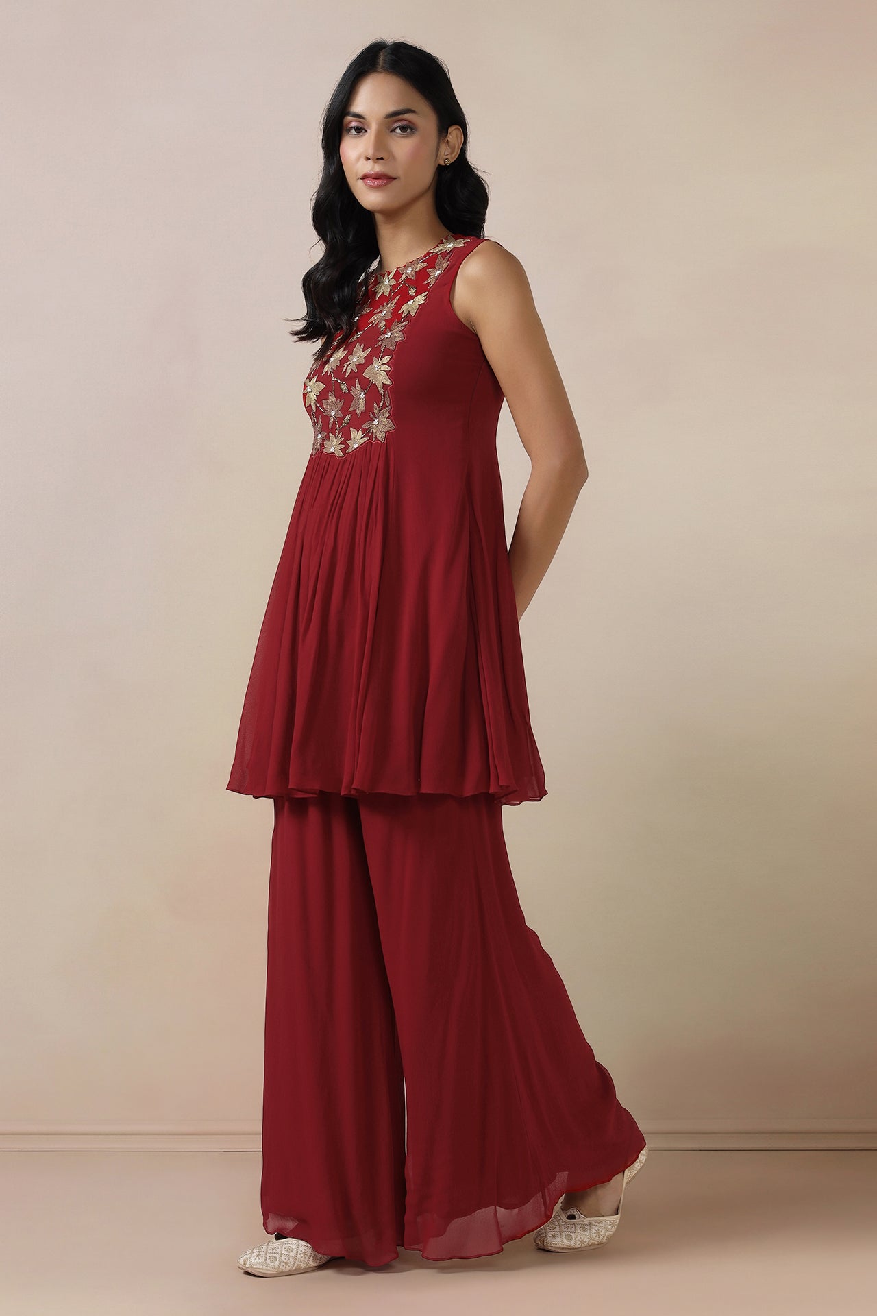 Embroidered Top With Bell Bottom Pants