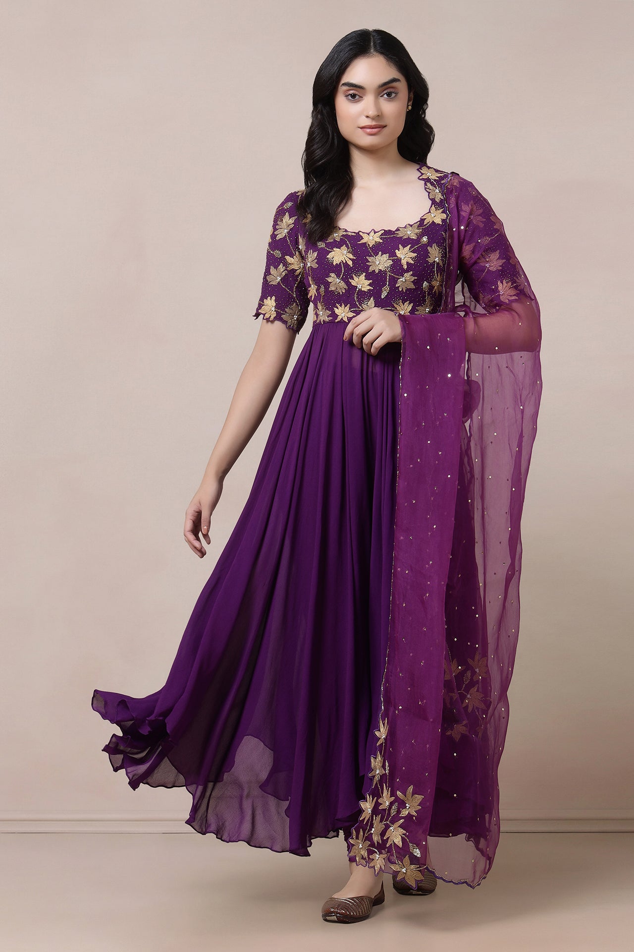 Embroidered Anarkali With Churidaar And Dupatta