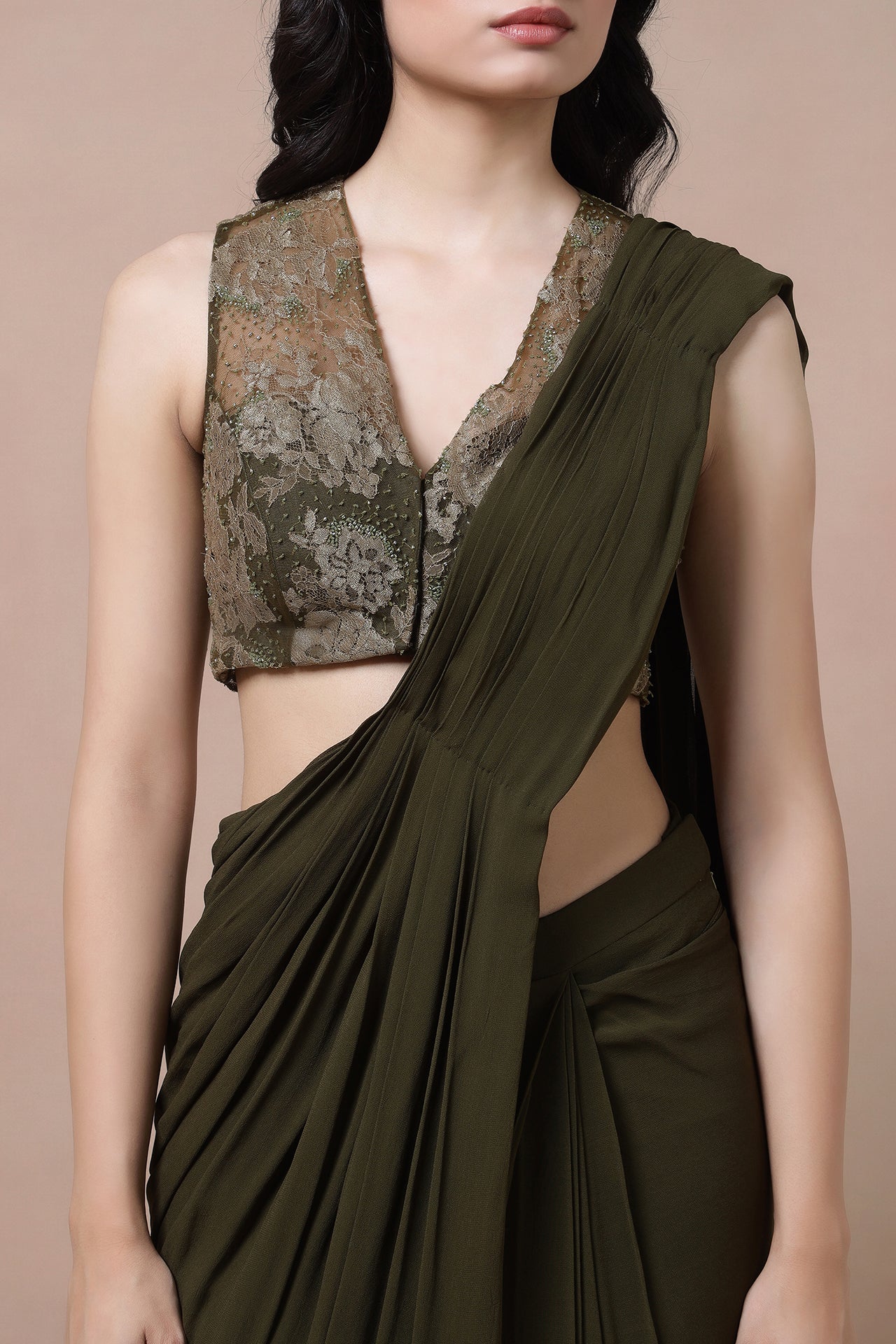 Lacework Embroidered Blouse With Saree