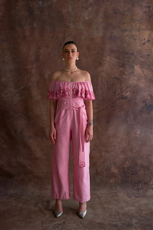 Candy Pink Off-Shoulder Jumpsuit