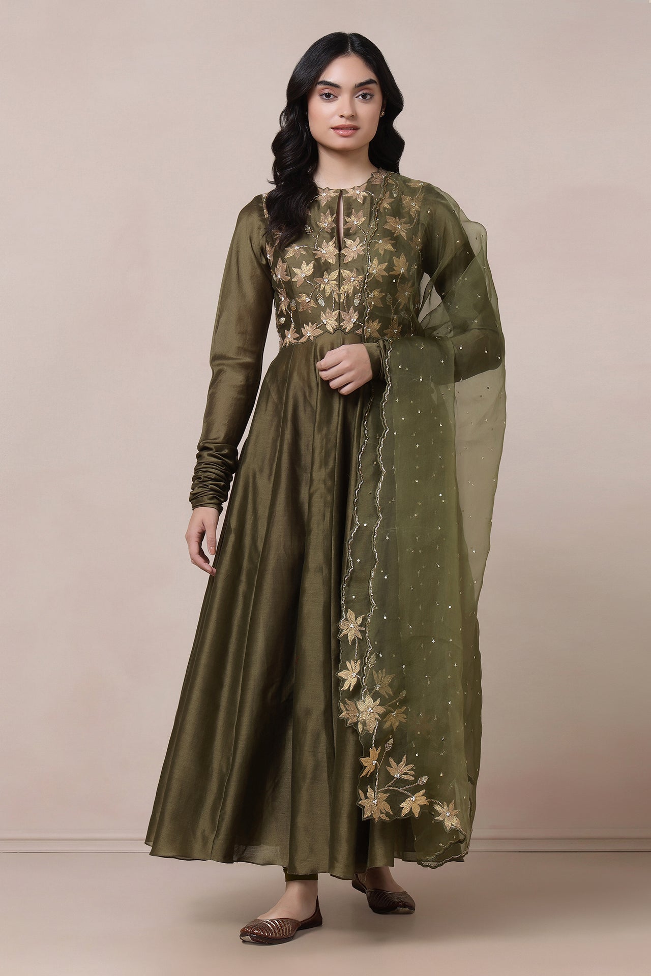 Yoke Anarkali With Churidaar And Dupatta