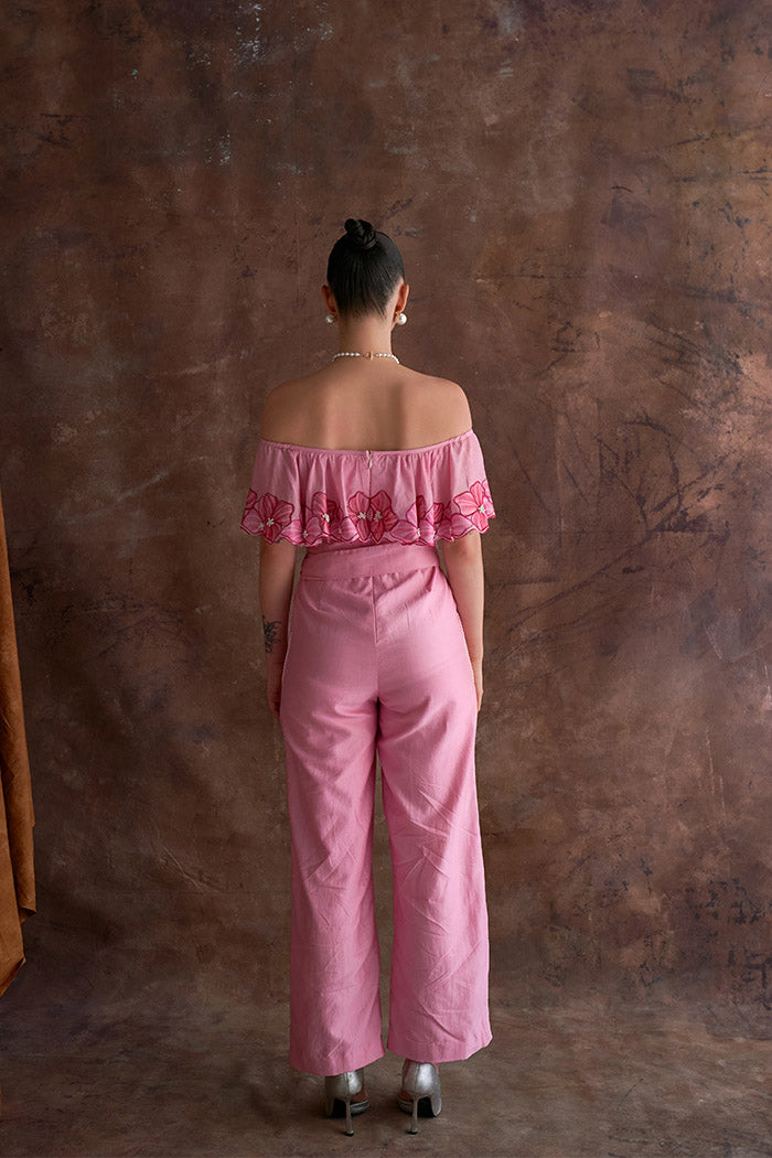 Candy Pink Off-Shoulder Jumpsuit