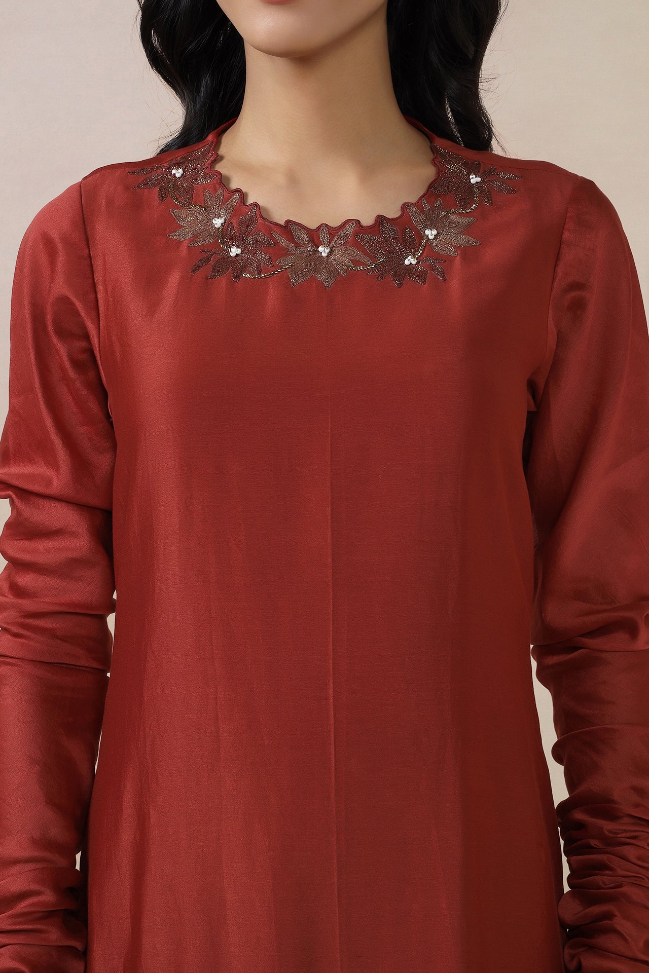Embroidered Long Kurta With Churi Daar And Dupatta
