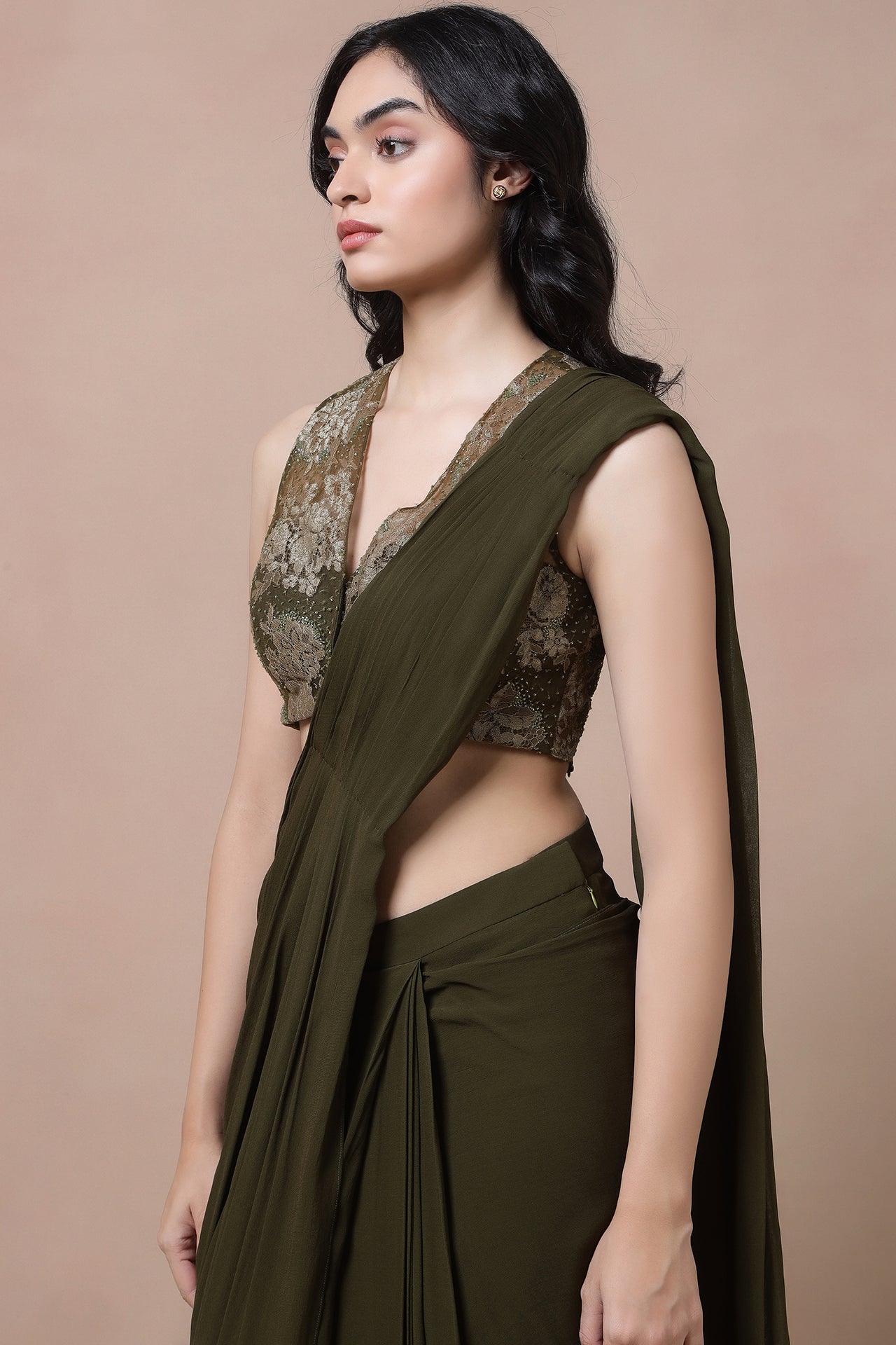 Lacework Embroidered Blouse With Saree