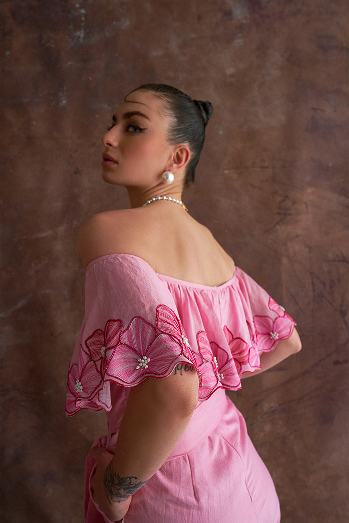 Candy Pink Off-Shoulder Jumpsuit