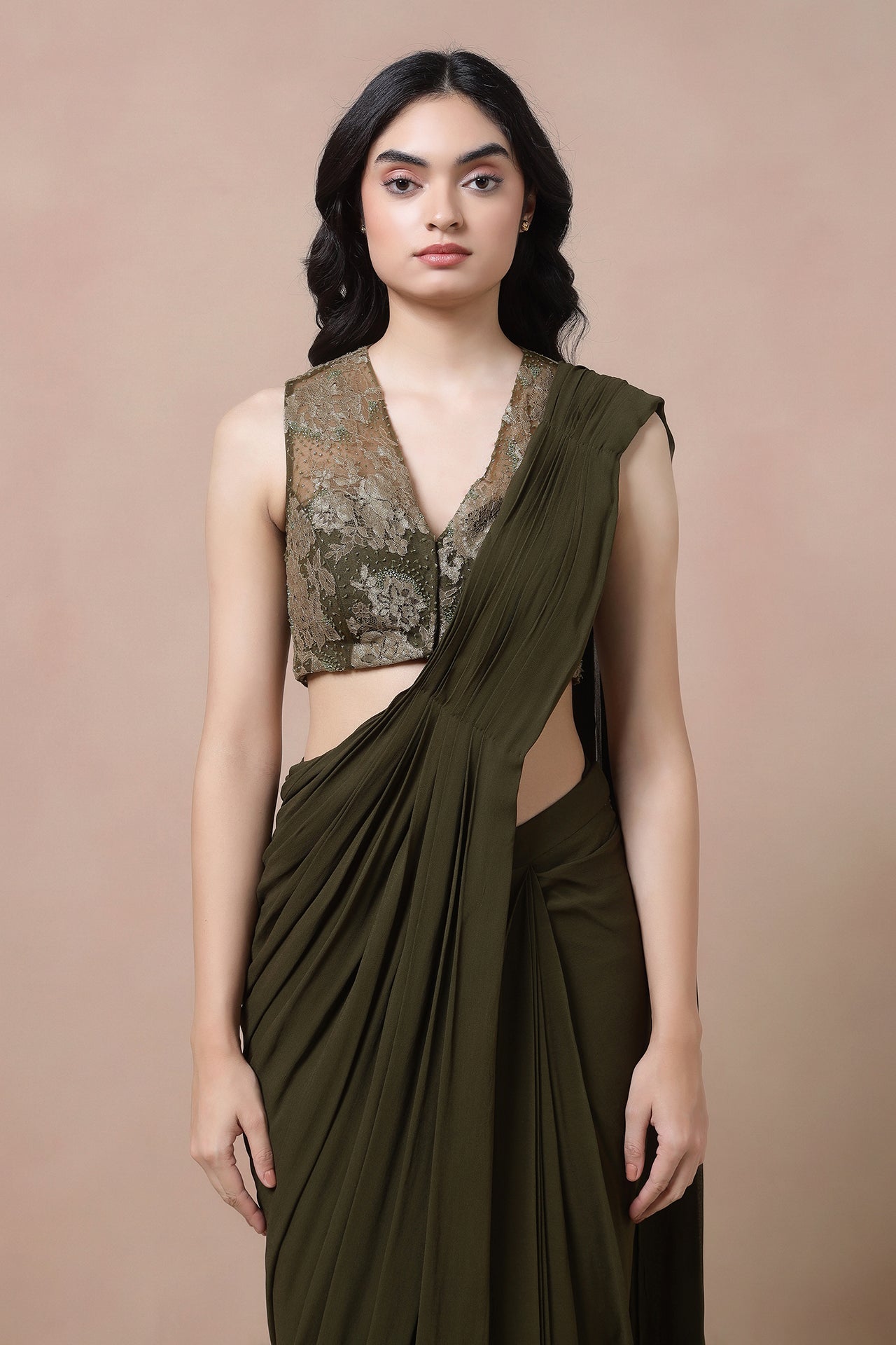 Lacework Embroidered Blouse With Saree
