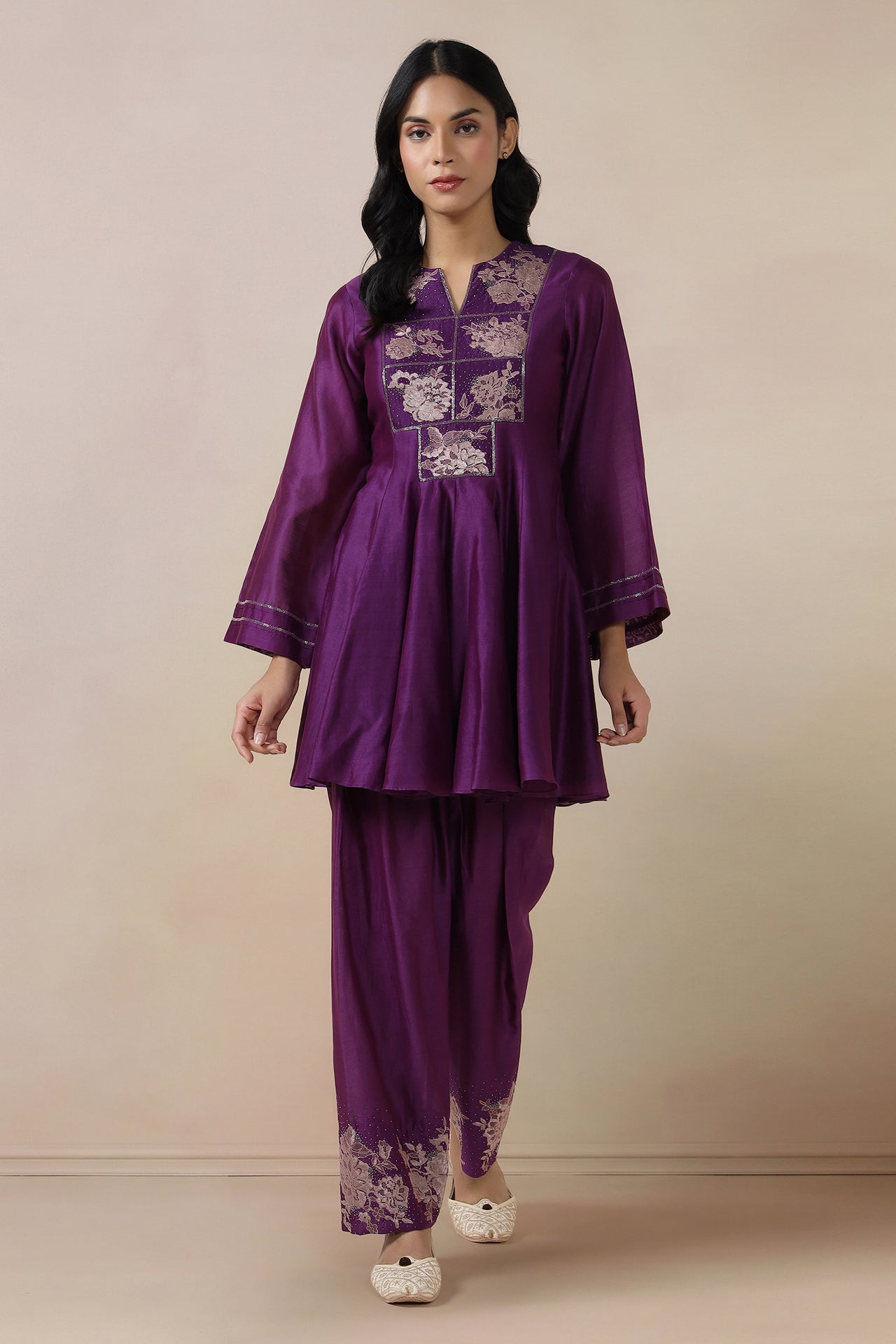 Box Embroidered Short Kurta With Salwaar And Dupatta