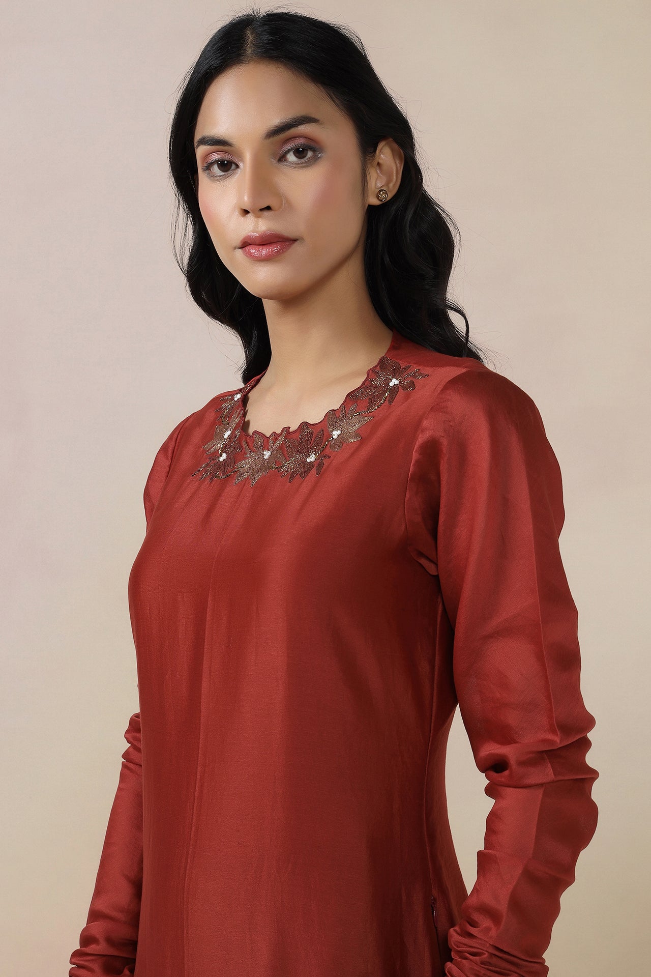 Embroidered Long Kurta With Churi Daar And Dupatta