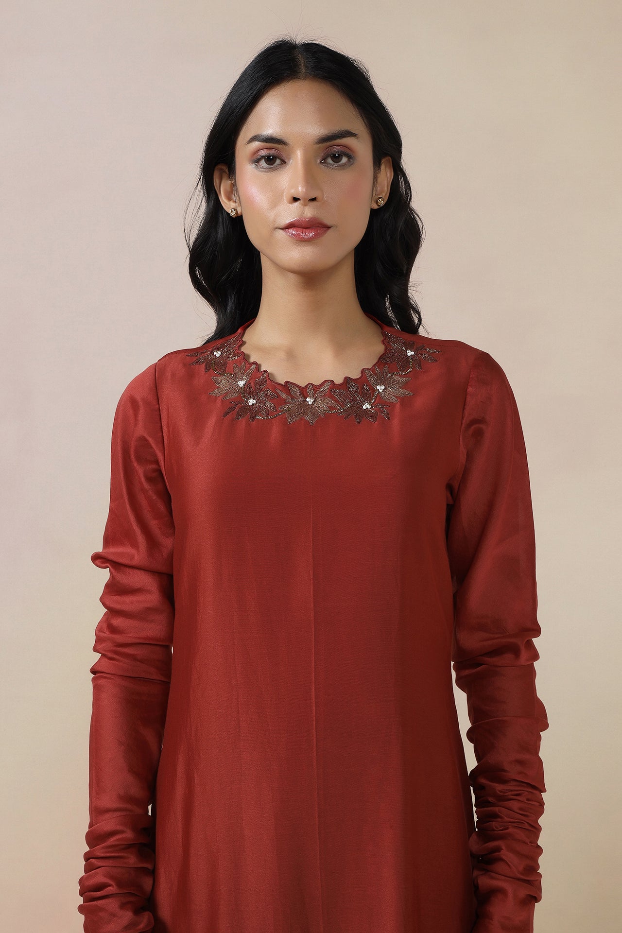 Embroidered Long Kurta With Churi Daar And Dupatta