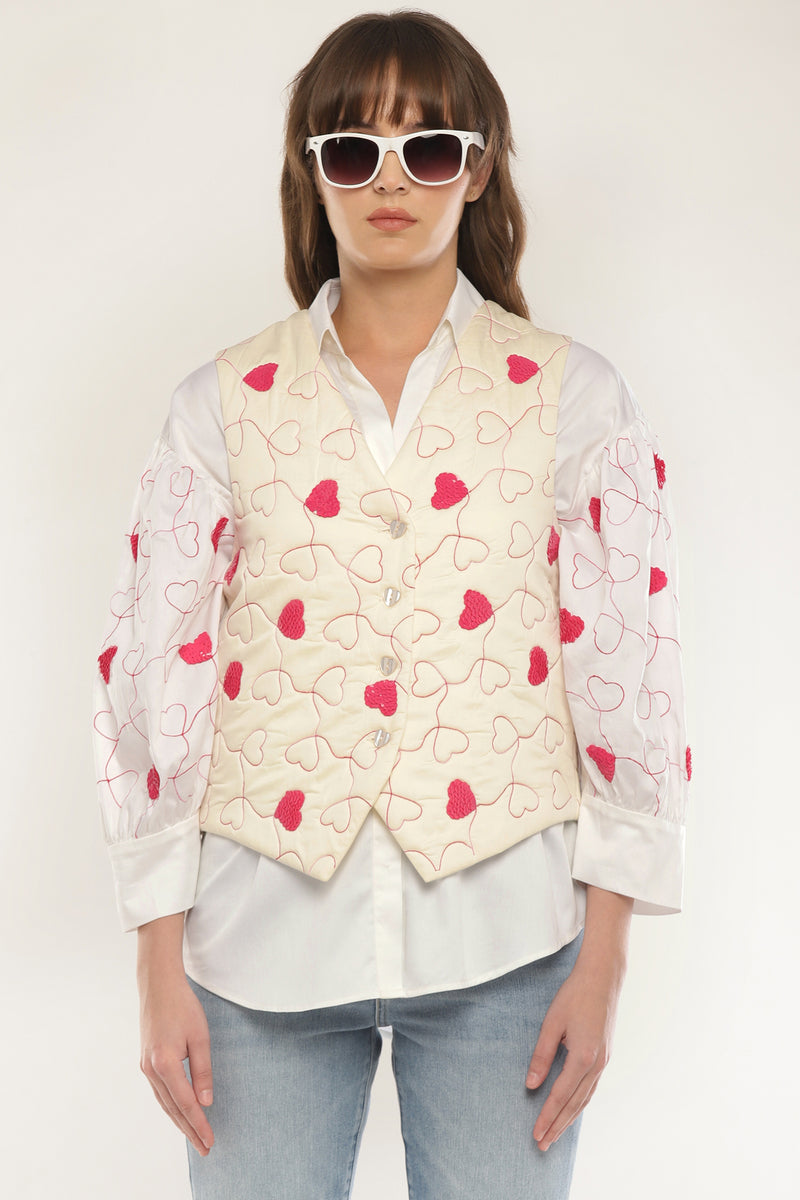 Sleeve embroidered shirt with quilted vest