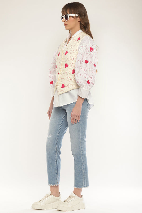 Sleeve embroidered shirt with quilted vest