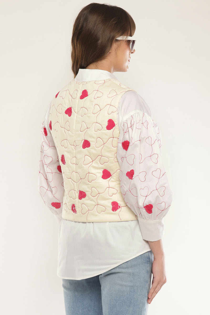 Sleeve embroidered shirt with quilted vest