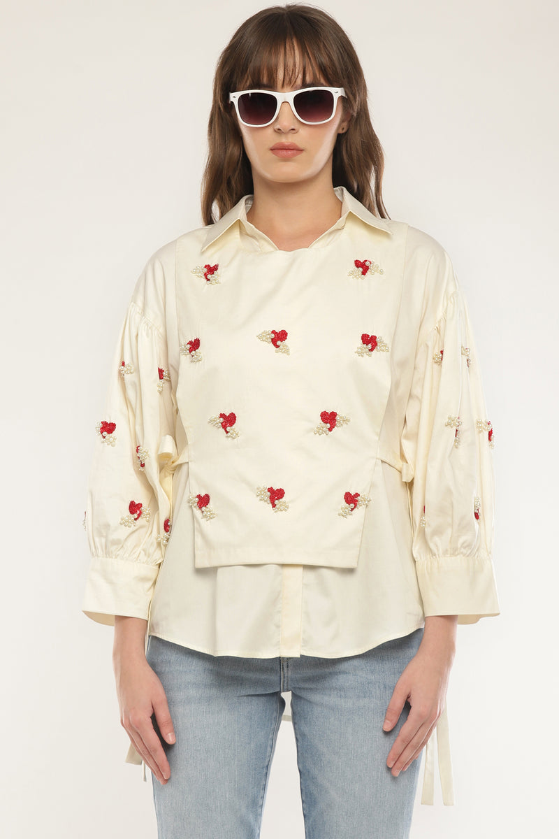 Sleeve embroidered shirt with overlay