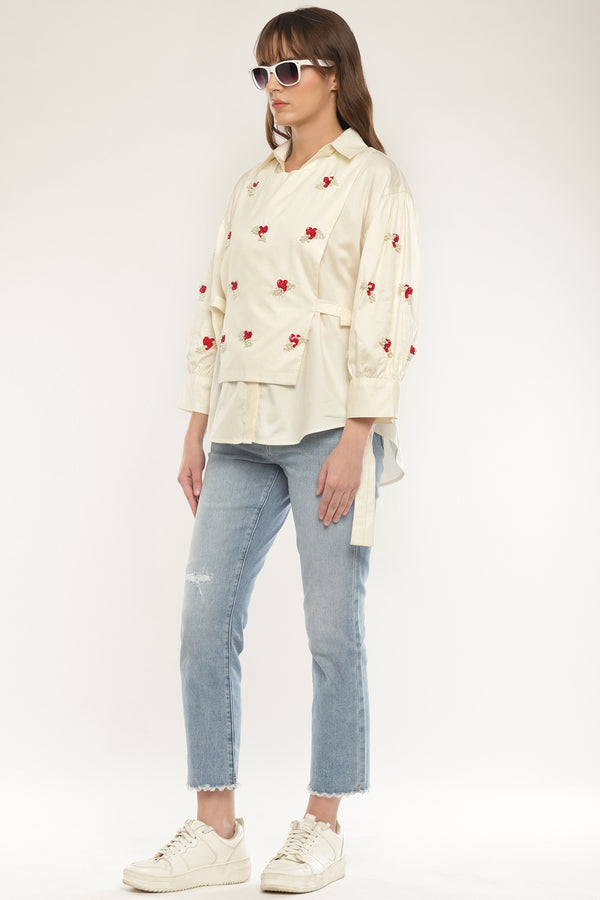 Sleeve embroidered shirt with overlay