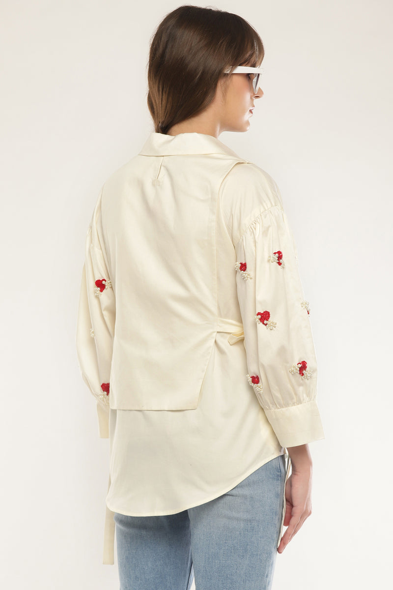 Sleeve embroidered shirt with overlay