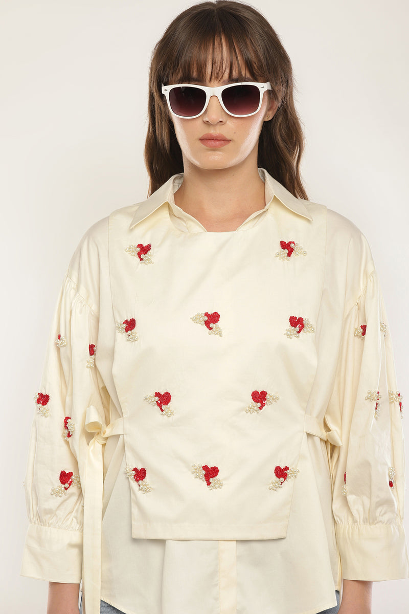 Sleeve embroidered shirt with overlay