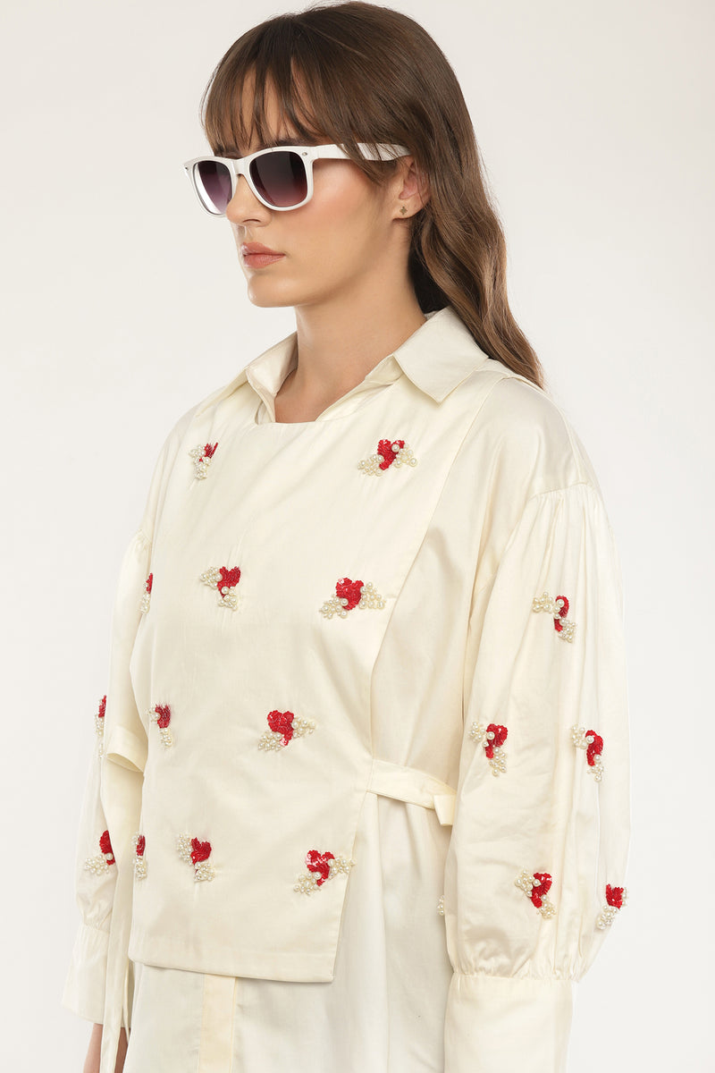 Sleeve embroidered shirt with overlay