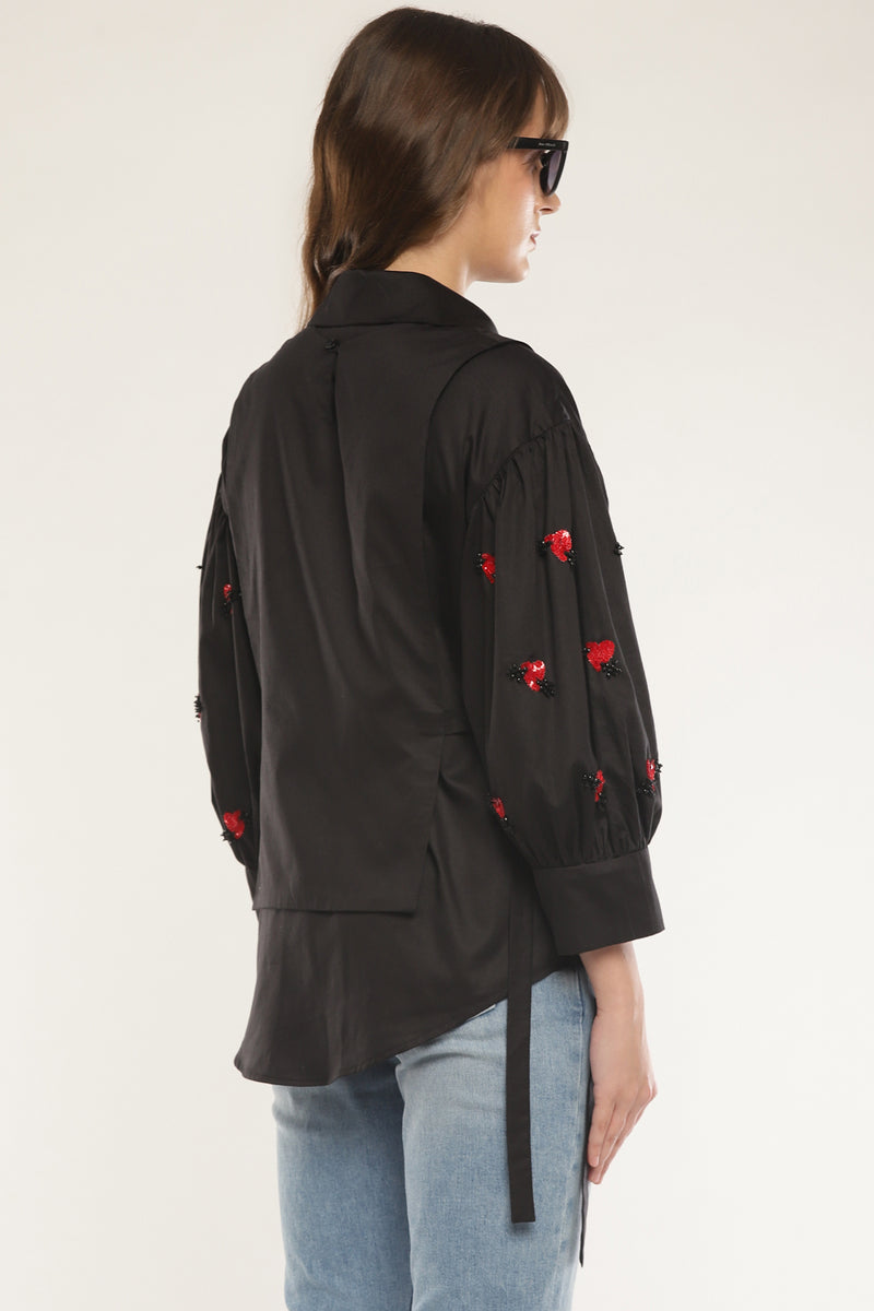 Sleeve embroidered shirt with overlay