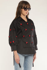 Sleeve embroidered shirt with overlay