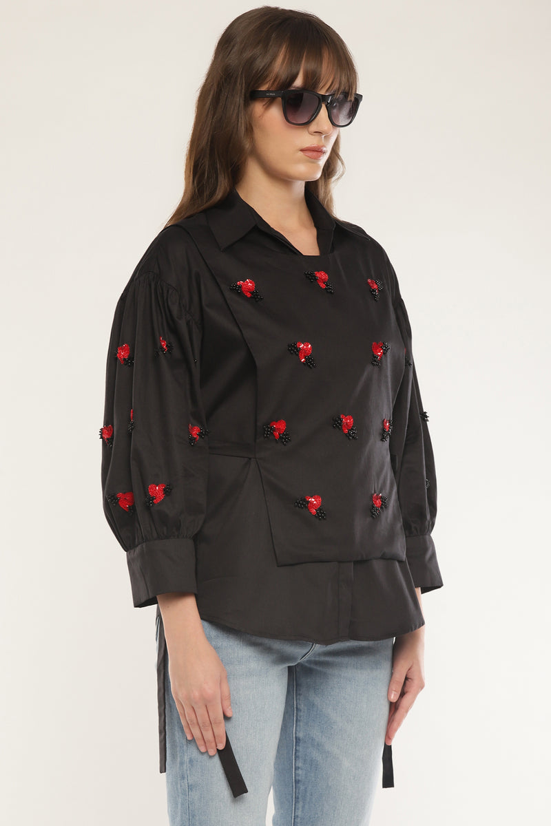 Sleeve embroidered shirt with overlay