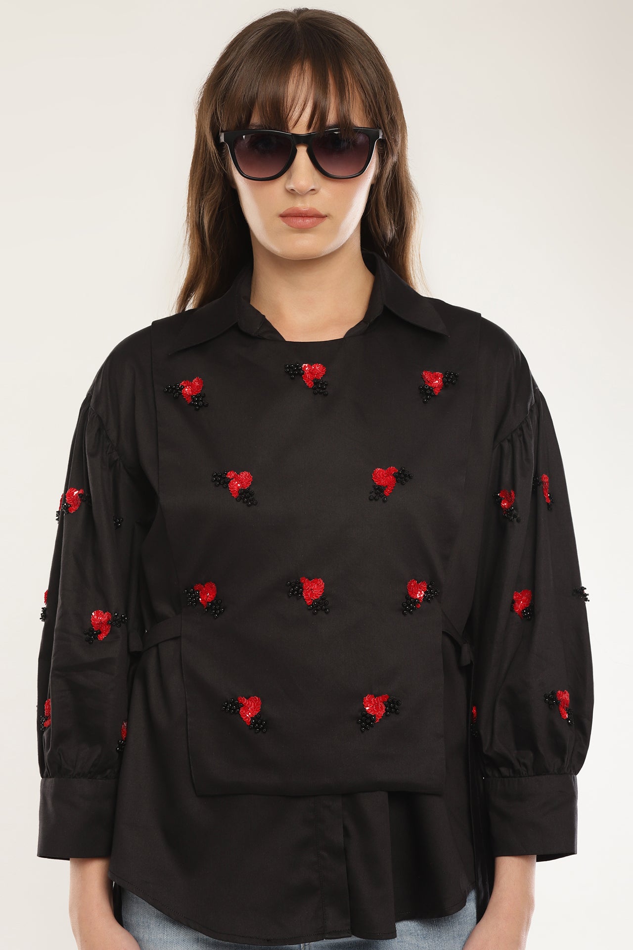 Sleeve embroidered shirt with overlay