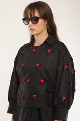 Sleeve embroidered shirt with overlay