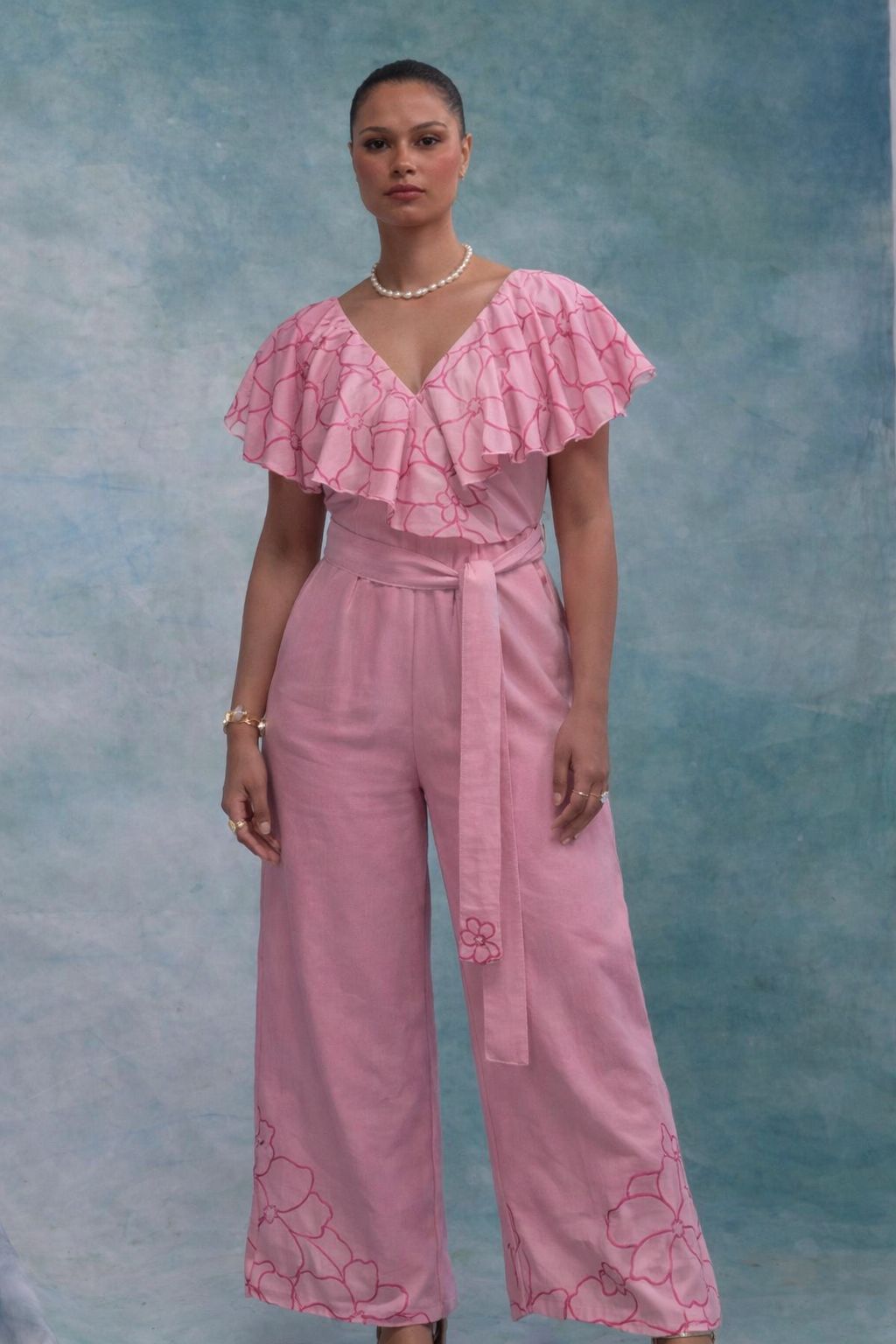 Frill jumpsuit - Candy Pink