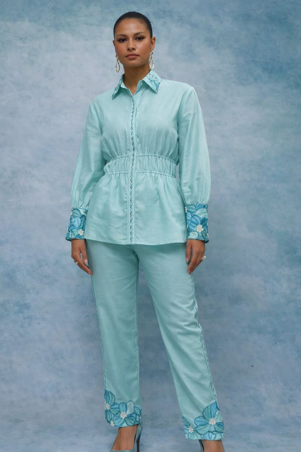 Elasticated Co-ord Set - Aqua Ice